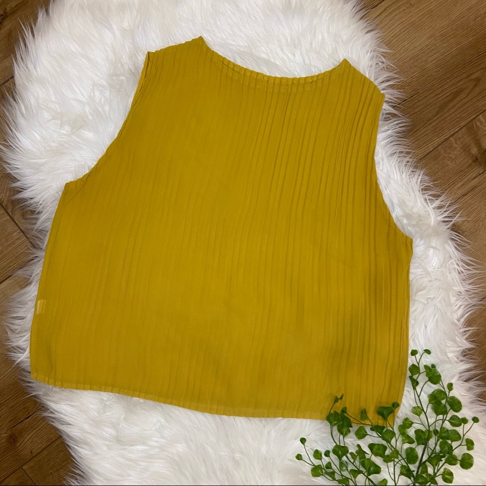 Yellow Accordion Semi-Sheer Sleeveless Top